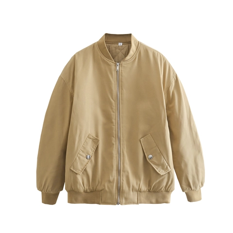 Damen Locker Bomberjacke Leicht Reißverschluss Jacke Mit Taschen Casual Streetwear Rippenbündchen Gestepptes Futter Einfarbig Frühling Herbst Mantel