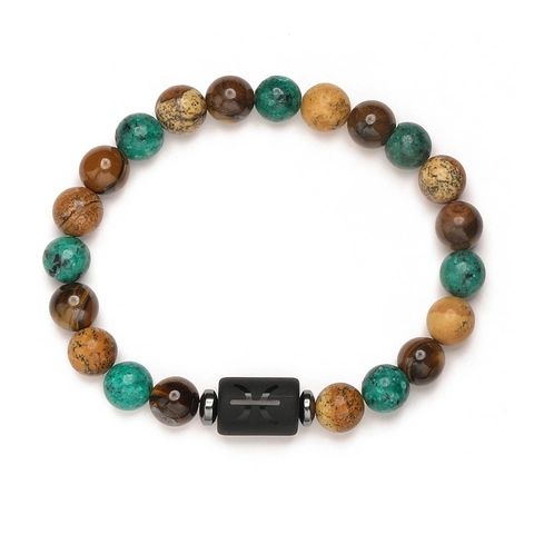Zodiac Constellations Natural Stone Beaded Bracelet Elastic Tiger Eye Agate Charm Fashion Jewelry For Men Unisex
