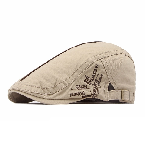 Vintage British Style Flat Cap Men Cotton Polyester Adjustable Metal Buckle Embroidered Letter Newsboy Beret