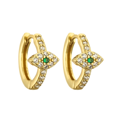 Orecchini A Cerchio Malocchio Rame Placcato Oro Zirconia Cubica Colorata Gioielli Di Moda Per Donna