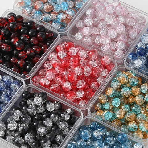 Perline Di Vetro Craquelé Tonde Per Creazione Gioielli Fai Da Te Perline Verniciate Effetto Ghiaccio Per Bracciali Collane