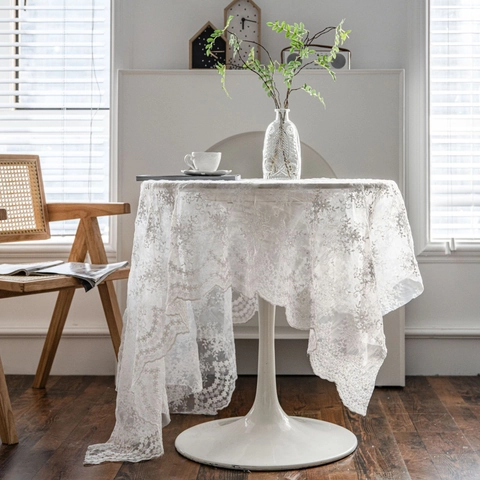 Elegante Kant Tafelkleed Bloem Borduursel Mesh Vintage Eettafel Cover Golvende Rand Fotografie Achtergrond