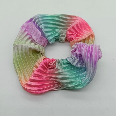 Rainbow Gradient Pleated Fabric Headband And Scrunchie Tie Dye Knotted Wide Hair Accessories For Women Girls Simple Fresh