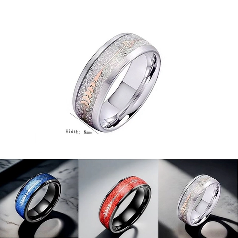 Men Stainless Steel Ring Meteorite Texture Arrow Pattern Industrial Style Polished Wide Band Jewelry Accessory