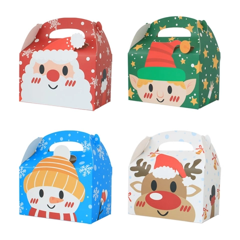 Scatole Regalo Di Natale In Cartone Confezione Per Caramelle Con Manici Portatili Cartone Animato Babbo Natale Renna Pupazzo