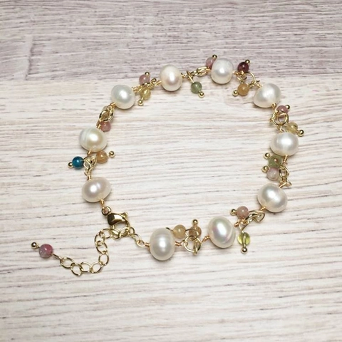 Süßwasserperle Labradorit Turmalin Perlenarmband Vergoldet Verstellbare Kette Naturstein Schmuck Geschenk Für Damen