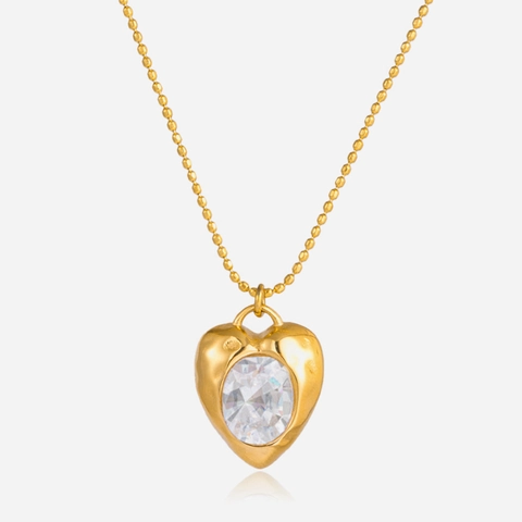 Edelstahl Herz Anhänger Halskette Für Damen Luxus Strass Eingelegt Gold Kugelkette Elegant Mode Schmuck Geschenk