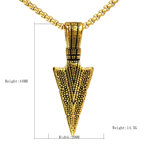 Arrow Pendant Necklace Stainless Steel Textured Spearhead For Men Punk Vintage Tribal Style Jewelry