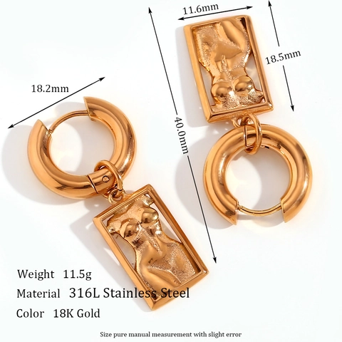Pendientes de Gota con Torso Femenino Artístico de Acero Inoxidable Chapado en Oro Escultura de Cuerpo Rectangular para Mujer Joyería de Moda