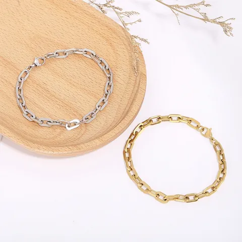 Pulsera De Cadena De Clip De Acero Inoxidable Geométrica Minimalista Tonos Oro Plata Joyería De Moda Para Mujeres