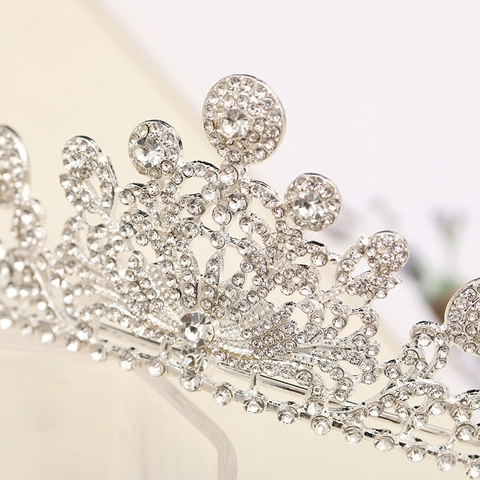 Tiara Da Sposa In Lega Con Strass Argentata Corona Elegante Accessorio Per Capelli Principessa Per Matrimonio Compleanno