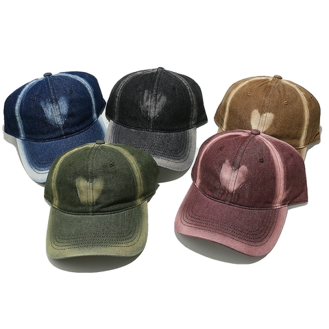 Cappellino Da Baseball In Cotone Lavato Con Motivo A Cuore Vintage Denim Distressed Cappello Da Sole Regolabile Per Donna
