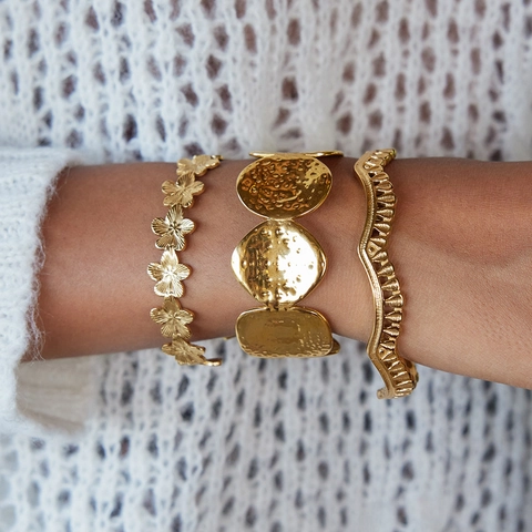 Brazalete Abierto De Acero Inoxidable Martillado Impermeable Hipoalergénico Joyería Minimalista Retro Para Mujer