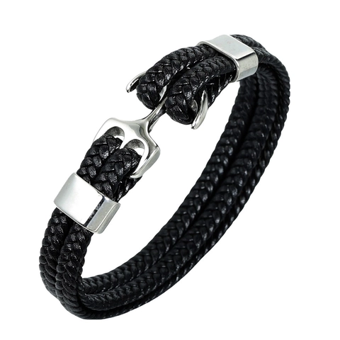 Bracelet Ancre En Cuir Tressé Vintage Pour Hommes Fermoir En Acier Inoxydable Style Nautique Bracelet Multicouche Bijoux