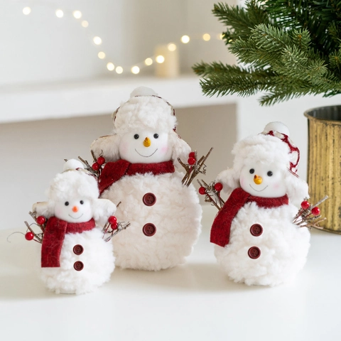 Plush Knitted Christmas Snowman Doll Ornament Handmade Desktop Decor For Home Office Festive Atmosphere White Red Pink