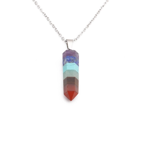Chakra Naturstein Heilkristall Sechseckiges Prisma Anhänger Halskette Mit Edelstahl O-Kette Für Damen Schmuck