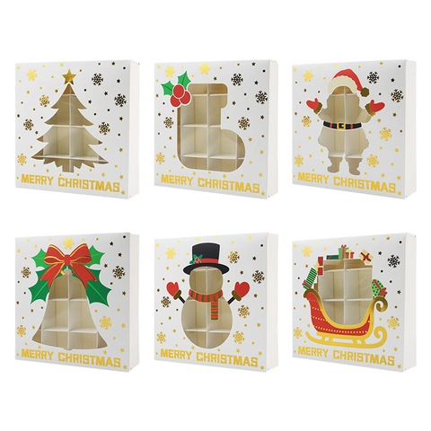 Christmas Chocolate Gift Box White Cardboard With Window Golden Foiling Holiday Pastry Candy Packaging Square Foldable Design