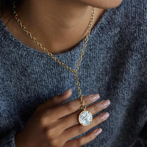 Collana A Y Vintage Acciaio Inossidabile Placcato Oro 18K Pendente Moneta Motivo Raggi Di Sole Gioielli Impermeabili Per Donne