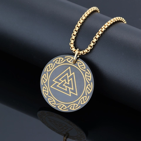 Valknut Hanger Ketting Vintage Noorse Viking 316L Roestvrij Staal Zwart Goud Keltische Knoop Ronde Sieraden Voor Heren