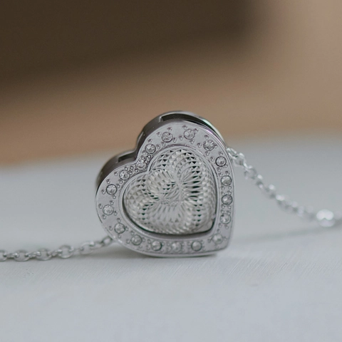 Herz Anhänger Halskette Edelstahl Zirkon Pavé Eingefasst Radial Textur O-Kette Verstellbar Damen Eleganter Schmuck
