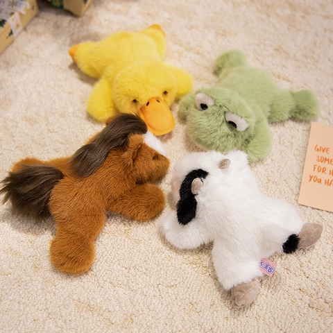 Plush Animal Toy Soft Faux Fur Stuffed Horse Frog Cow Duck Comforting Desktop Decor For Kids