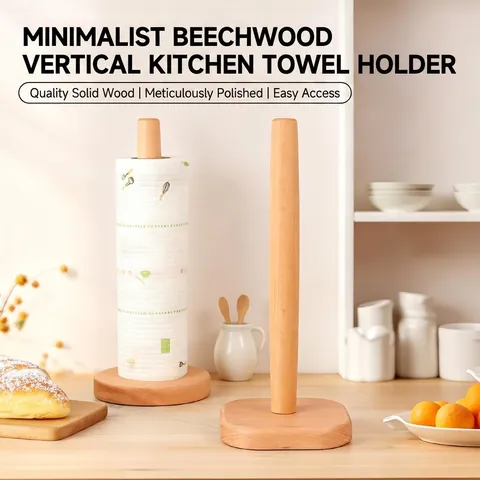 Standing Kitchen Paper Towel Holder Beech Wood Roll Paper Rack Minimalist Home Storage Organization Vertical