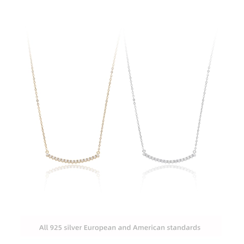 Smile Curved Bar Necklace 925 Sterling Silver Elegant Zircon Pendant Minimalist Jewelry For Women