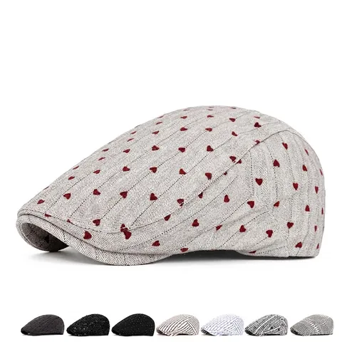 Berretto Piatto Retrò Donna Motivo Cuore Tessuto Spina Di Pesce Regolabile Newsboy Cappello Pittore