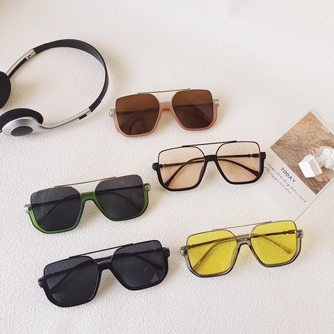 Lunettes De Soleil Carrées Surdimensionnées Rétro Pour Femmes Hommes Vintage Double Pont Protection UV400