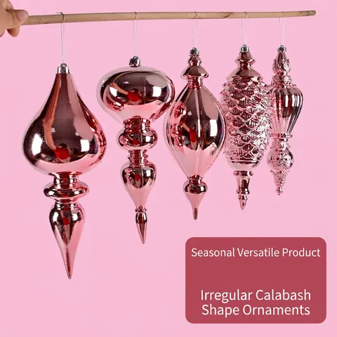 Christmas Tree Ornaments Hanging Pendants Electroplated PVC Plastic Irregular Gourd Finial Holiday Window Scene Decor Pink Blue Metallic
