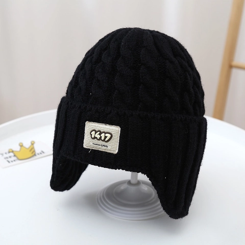 Kinder Winter Strickmütze Mit Ohrenschützern Zopfmuster Warm Winddicht Beanie Für Jungen Mädchen Kleinkinder Buchstaben Aufnäher
