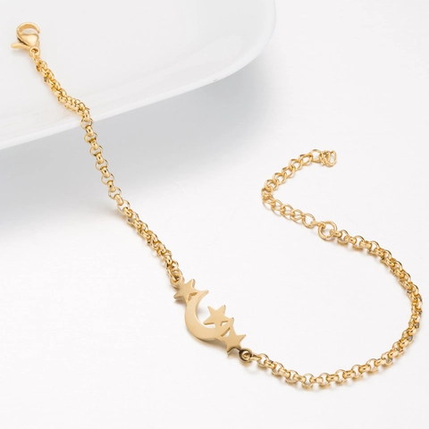 Pulsera De Acero Inoxidable Colgante De Luna Y Estrellas Ajustable Joyería Celestial Minimalista Para Mujer Elegante