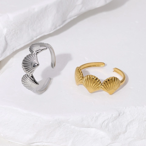 Anillo Abierto De Triple Concha De Acero Inoxidable Para Mujer Estilo Oceánico Ajustable Joyería Minimalista
