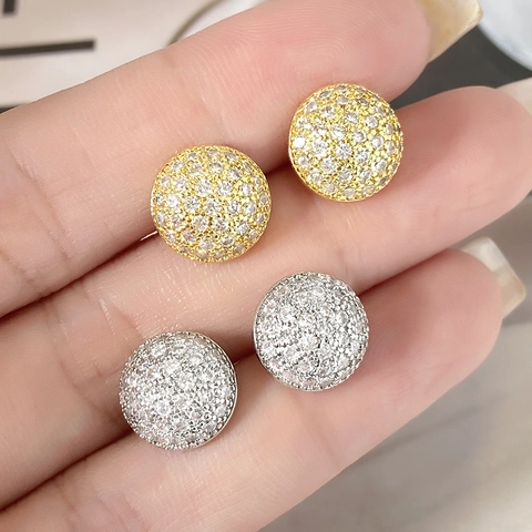 Boucles D'Oreilles Puces Rondes Avec Base En Cuivre Et AAA+ Zircon Pavé Style Dôme Géométrique Pour Femmes Hip Hop