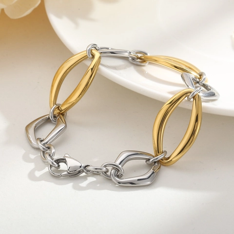 Minimalistisches Geometrisches Armband Mit Hohlen Ovalen Gliedern Edelstahl Hochglanzpoliert Retro Modeschmuck Damen