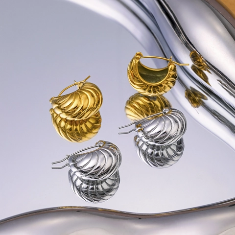 Pendientes De Aro De Croissant De Acero Inoxidable Para Mujer Moda Minimalista Geométrica Texturizada Resistente Al Desgaste Forma C