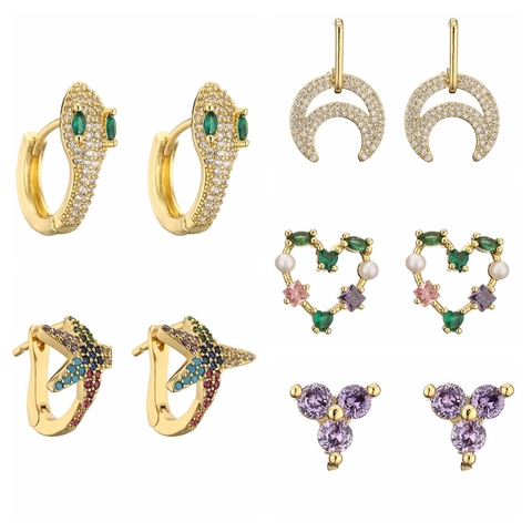 Orecchini A Lobo In Rame Zircone Perla Artificial Cuore Luna Serpente Stella Marina Gioielli Vintage Per Donna