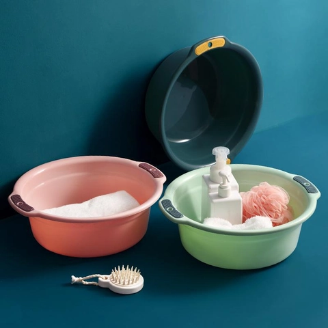Thickened Plastic Washbasin With Double Handles And Hanging Hole Durable Household Laundry Basin For Baby Bath Foot Soak