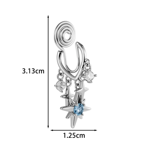 Clip Per Orecchio Stella Rame Zircone Cristallo Blu Senza Buco Orecchino Pendente Chic Stella Ottogramma Donna