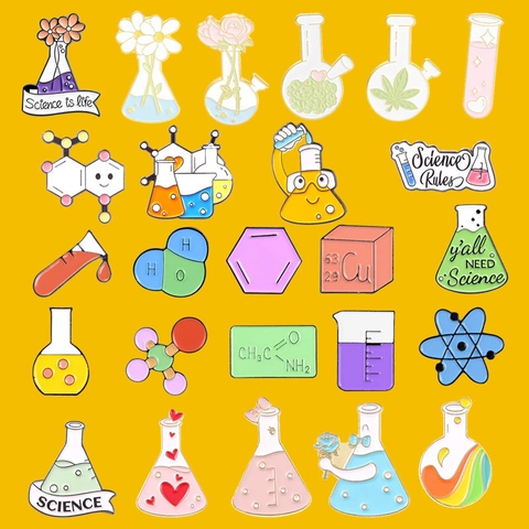 Kreative Wissenschaft Chemie Emaille Pins Legierung Labor Becherglas Flasche Molekülstruktur Brosche Schmuck Geschenk Für Lehrer
