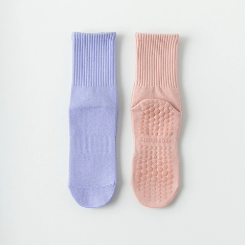 Women Non-Slip Yoga Socks Cotton Mid Calf Sports Pilates Fitness Floor Socks Breathable Silicone Grip