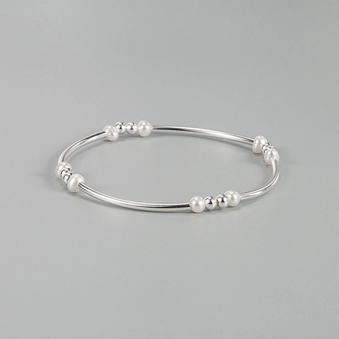 925 Sterling Silber Künstliche Perlenarmband Für Damen Minimalistisches Barock Ins Stil Elegantes Handschmuck