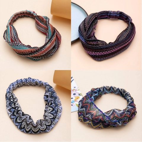 Kids Knitted Elastic Headband Bohemian Multi Color Wave Pattern Twisted Hair Band For Girls Retro Outdoor Styling