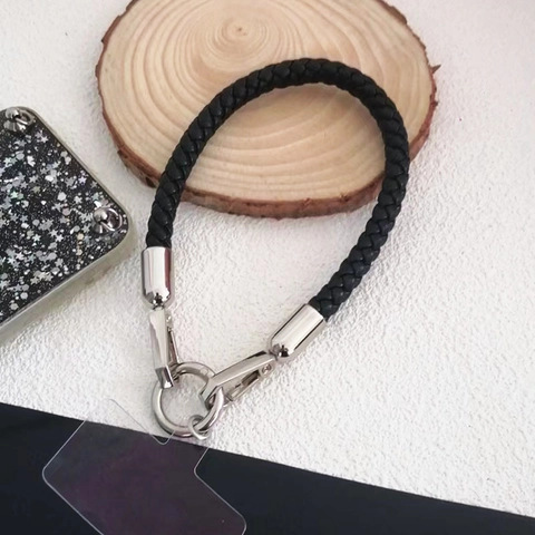 Geflochtenes Handy-Lanyard Handgelenkband Mit Metall-Federring-Schnalle Universal Handy-Patch PU-Leder Schlüsselanhänger Ornament