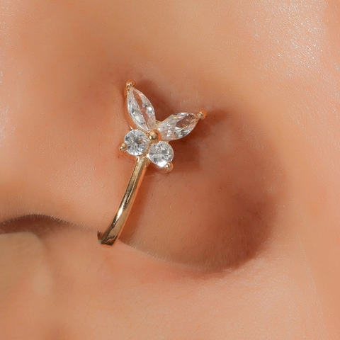 Butterfly Non Piercing Nose Ring Clip Copper Inlaid Zircon U Shaped Fake Nose Stud Jewelry For Women