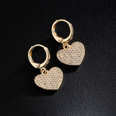 Herz-Ohrhänger Aus Kupfer Mit 18 Karat Vergoldung Und Mikropavé-Zirkonia Mode Minimalistisch Für Frauen
