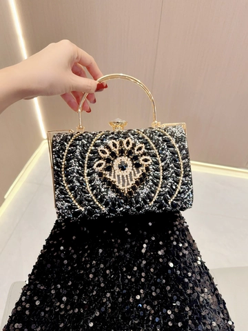 Borsa Da Sera Di Lusso Strass Paillettes Clutch Manico Anello Metallo Chiusura Cristallo Per Donne