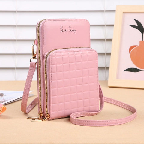 Dames Crossbody Telefoontas PU-Leer Gevoerd Ritsvakken Schoudertas Mode Minimalistisch