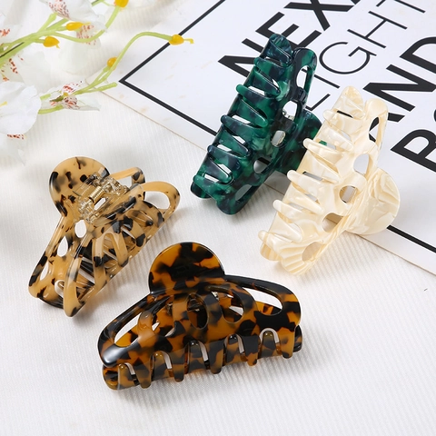 Women Large Hair Claw Clip Cellulose Acetate Hollow Arch Tortoiseshell Marble Pattern Strong Hold Ponytail Bun Accessory Elegant