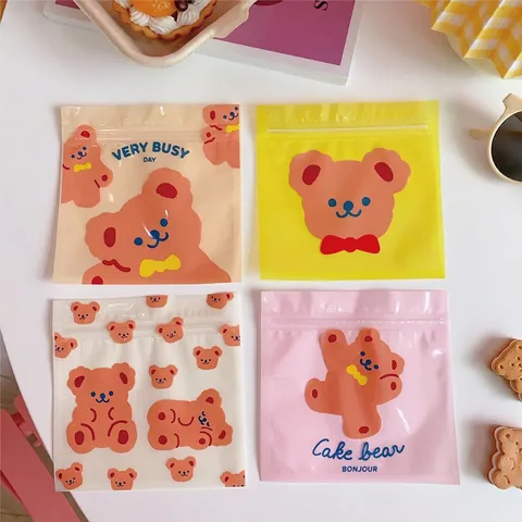 Süße Cartoon Bär Plastik Druckverschlussbeutel Wiederverwendbare Wasserdichte Snack Keks Süßigkeiten Geschenkverpackung Beutel